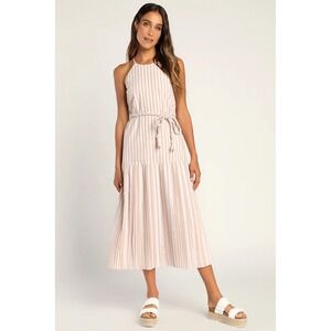 Lulu's Beach Town Bound Ivory Striped Pleated Midi Dress, Size Small, Worn Once!